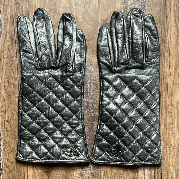 Burberry Gray Quilted Leather Gloves - Picture 1 of 9